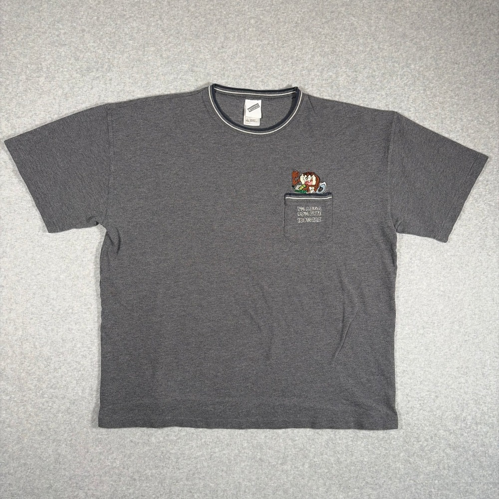 Warner Bros Taz Pocket T-Shirt Mens XXL Gray Vintage 1999 Looney Tunes Cotton